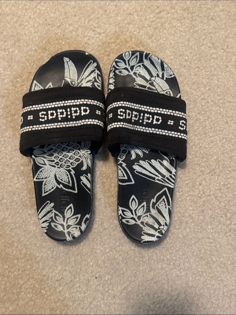 adidas Black Floral Slide Sandals